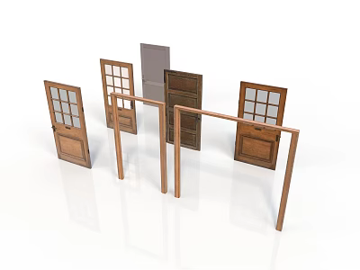 Wooden Doors With Glass Panes And Multiple Door Frames Design 3d model