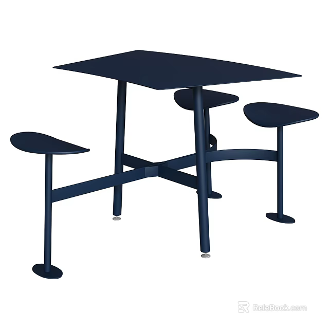 Dark Blue Square Dining Table With Three Matching Stools Modern Design 3d model