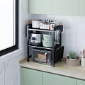 Kitchen Countertop Storage Rack with Microwave Oven Cookware and Utensils Organizer