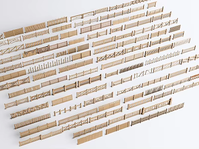 Wooden Railing Bamboo Fence Wooden Fence Grille Wall Fence Wooden Handrail 3d model