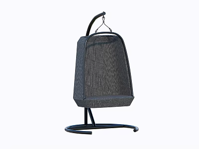 Gray Woven Hanging Chair With Black Metal Stand And Comfortable Backrest Design 3d model
