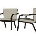 Stylish Modern Beige Upholstered Armchairs With Black Armrests And Wooden Legs
