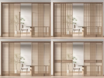 Light Filtering Wooden Frame Sliding Doors With Natural Materials For Modern Interior 3d model