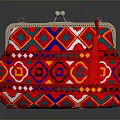 Elegant Red Clutch Bag With Vibrant Geometric Patterns And Tassel Decoration