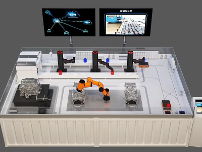Intelligent Machinery System Featuring Robotic Arm Monitor Screens In Automated Industrial Setup 3d model