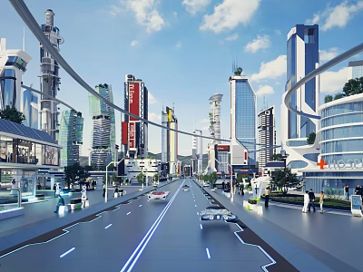 Future Street Sci-Fi City Commercial Street Robot Magnetic Levitation Hospital 3d model