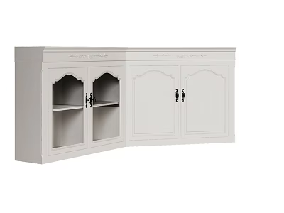 White Curved Cabinet With Glass Doors Black Handles And Decorative Carvings 3d model