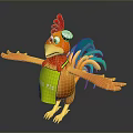 Cartoon Flying Animal Chicken With Red Comb White Hat Green Apron And Spread Wings
