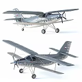 Gray Propeller Aircraft With Markings Showcased In Different Angles View 3d model