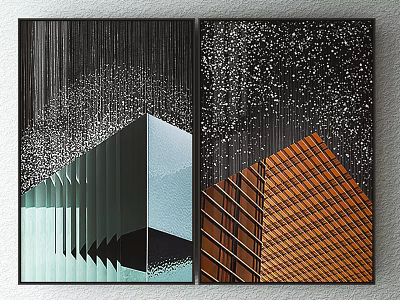 Modern Abstract Wall Art With Blue Green Cube And Orange Brown Pyramid Design 3d model