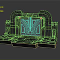 Futuristic Mechanical Structure Featuring Grey Metallic Design Central Panel Side Brackets And Base Platform