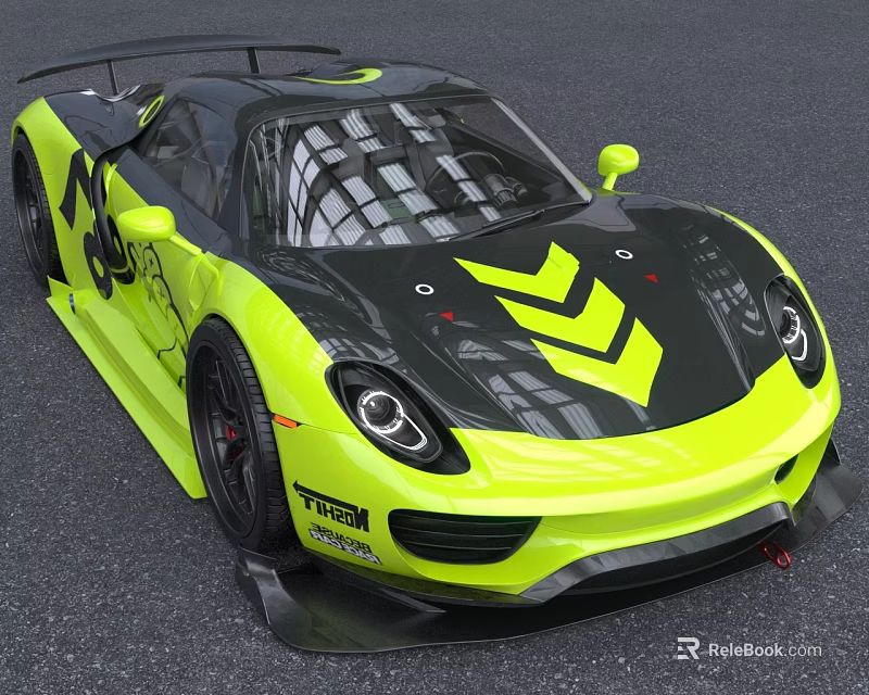 Yellow And Black Racing Sports Car With Aerodynamic Rear Wing And Stripe Design Details 3d model 