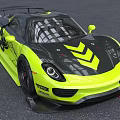 Yellow And Black Racing Sports Car With Aerodynamic Rear Wing And Stripe Design Details
