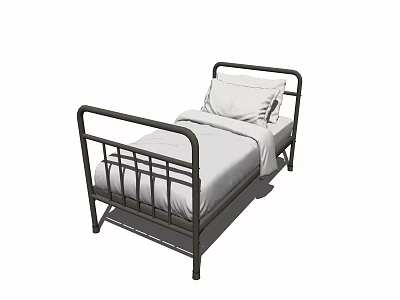 Modern Single Bed With Black Metal Frame And White Mattress Pillow 3d model