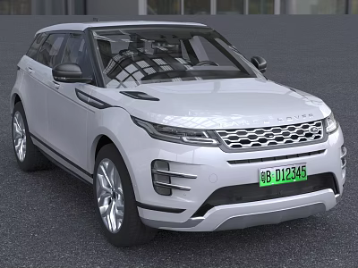 White SUV Car Front View With Modern Grille And Headlights Design 3d model