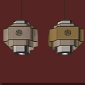 Traditional Chinese Style Octagonal Chandeliers With Beige Gold Finish And Fu Motif On Red Wall