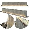 Concrete Landscape Wall With Long Textured Surface And Stone Base Lighting 3d model