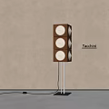 Modern Floor Lamp With Three Circular Lights Wooden Metal Frame And Shadow Projection