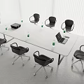 Modern Conference Room Interior With White Table Black Chairs Laptop And Water Bottles