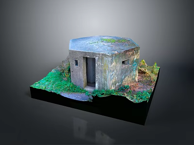 Octagonal Moss Covered Bunker Model With Green Vegetation And Black Base 3d model