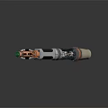 Futuristic Weapon with Metallic Body Copper Accents Green Tip and Modern Sleek Design