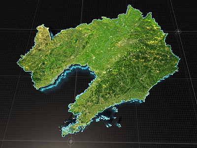 3D Terrain Map Green Land Area With Blue Surrounding Water And Grid Background 3d model