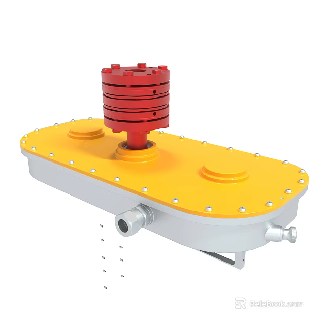 Industrial Mechanical Component With Red Cylindrical Top And Yellow Base Structure 3d model 