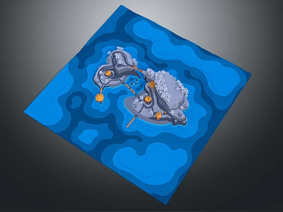 Cartoon Scene With Wavy Blue Background And Gray Islands With Yellow Circles 3d model