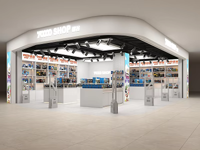 Organized Modern Food Shop Interior With Shelves Displayed Products And Lighting 3d model