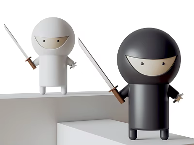 Modern Cream Doll Japanese Style Doll Cartoon Ninja Doll Decoration Children's Toy Decoration Trendy Play Display 3d model