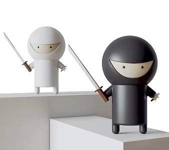 Modern Cream Doll Japanese Style Doll Cartoon Ninja Doll Decoration Children's Toy Decoration Trendy Play Display 3d model