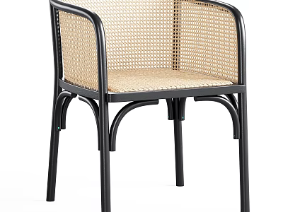 Modern Leisure Chair With Rattan Backrest And Black Metal Frame 3d model