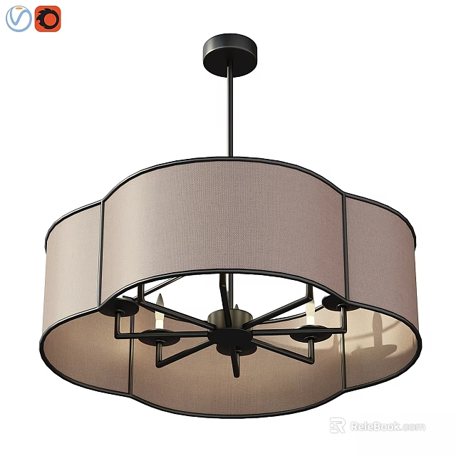 Modern Chandelier With Black Metal Frame And Beige Fabric Shade For Home Decor 3d model 
