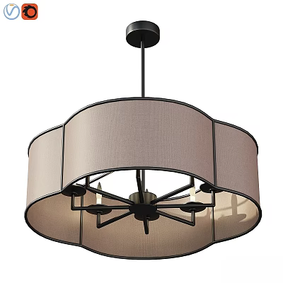 Modern Chandelier With Black Metal Frame And Beige Fabric Shade For Home Decor 3d model