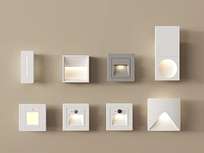 Modern Minimalist Wall Lamps with White Square Shapes and Various Styles 3d model