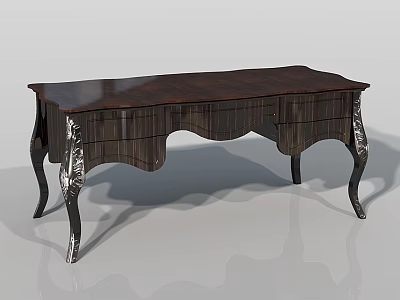 Elegant Dark Wood Desk with Smooth Surface Decorative Carved Legs and Drawers 3d model