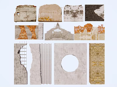 Various Wall Texture Designs With Stone Brick Concrete And Grid Patterns 3d model