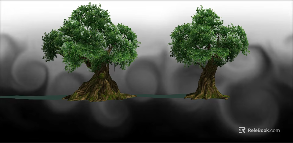 Two Lush Green Bushes With Thick Roots And Dense Foliage In Natural Scene 3d model 