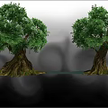 Two Lush Green Bushes With Thick Roots And Dense Foliage In Natural Scene