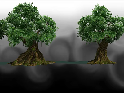 Two Lush Green Bushes With Thick Roots And Dense Foliage In Natural Scene 3d model