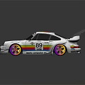 White Racing Car With MAIER-WEISS Logo Number 89 Colorful Stripes And Rear Spoiler