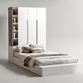 Modern Bedroom Interior With White Platform Bed And Built In Wardrobe Storage Design 3d model