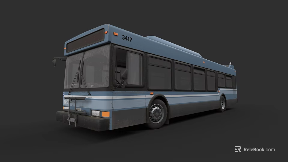 Blue City Bus Number 3417 Modern Urban Public Transport Exterior View 3d model 