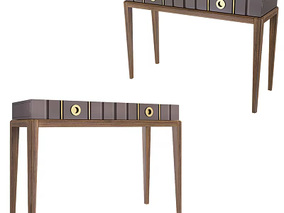 Elegant Walnut Console Table With Modern Wooden Frame And Golden Knob Drawers 3d model
