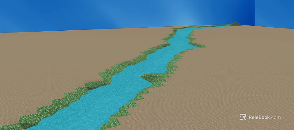 Winding River Garden Landscape With Sandy Ground Green Vegetation And Blue Sky 3d model 