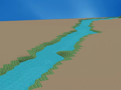 Winding River Garden Landscape With Sandy Ground Green Vegetation And Blue Sky 3d model