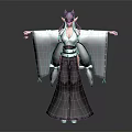 Game And Movie Character With Purple Fox Ears White Kimono Long Black Hair Flowing Sleeves
