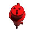 Red Cylindrical Industrial Equipment with Base and Inlet Outlet Connections