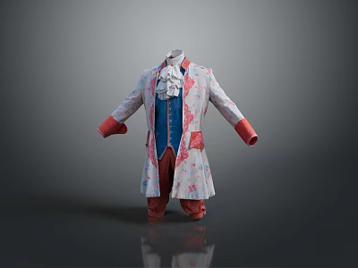 Vintage Floral Pattern Coat With Blue Waistcoat White Cravat Red Cuffs And Trousers 3d model