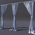 Elegant Light Blue Curtains Three Panels with Tiebacks Hanging On Rod 3d model